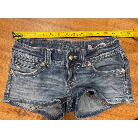 Miss Me JP5046H10 Bling Embroidered Cross Jean Shorts Mini Jewels SZ 25 EB - Picture 4 of 5